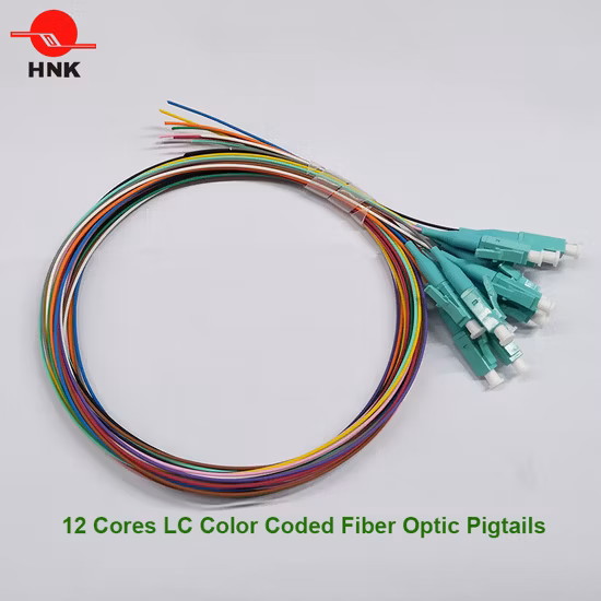 12 Kerne Sc LC Sm APC Om3 Om4 Farbcodierter Glasfaser-Pigtail